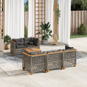 Set Divano da Giardino 6 pz con Cuscini Grigio in Polyrattan