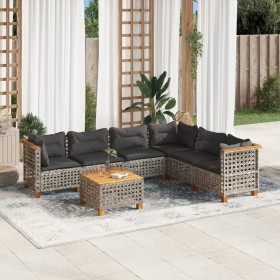 Set Divani da Giardino 7 pz con Cuscini Grigio in Polyrattan