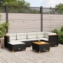 Set Divani da Giardino con Cuscini 7pz Nero Polyrattan