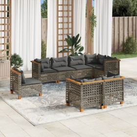 Set Divano da Giardino 8 pz con Cuscini Grigio in Polyrattan