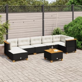 Set Divani da Giardino con Cuscini 8 pz Nero in Polyrattan