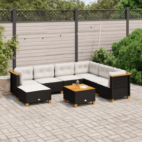 Set Divani da Giardino con Cuscini 8 pz Nero in Polyrattan