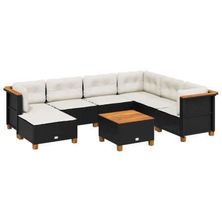 Set Divani da Giardino con Cuscini 8 pz Nero in Polyrattan