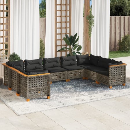 Set Divano da Giardino 9 pz con Cuscini Grigio in Polyrattan