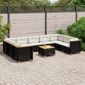 Set Divani da Giardino 10pz con Cuscini in Polyrattan Nero