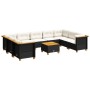 Set Divani da Giardino 10pz con Cuscini in Polyrattan Nero