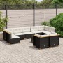 Set Divani da Giardino 10pz con Cuscini in Polyrattan Nero