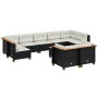 Set Divani da Giardino 10pz con Cuscini in Polyrattan Nero