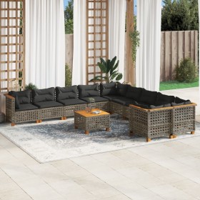 Set Divani da Giardino 11 pz con Cuscini in Polyrattan Grigio