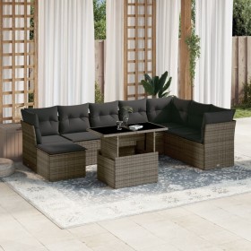 Set Divano da Giardino 9 pz con Cuscini Grigio in Polyrattan