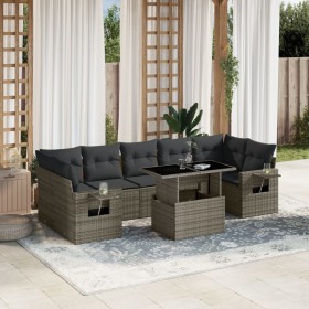 Set Divano da Giardino 8 pz con Cuscini Grigio in Polyrattan