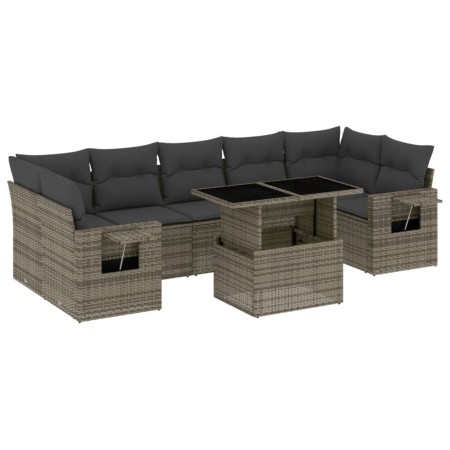 Set Divano da Giardino 8 pz con Cuscini Grigio in Polyrattan