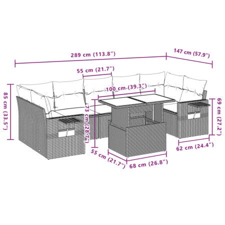 Set Divano da Giardino 8 pz con Cuscini Grigio in Polyrattan