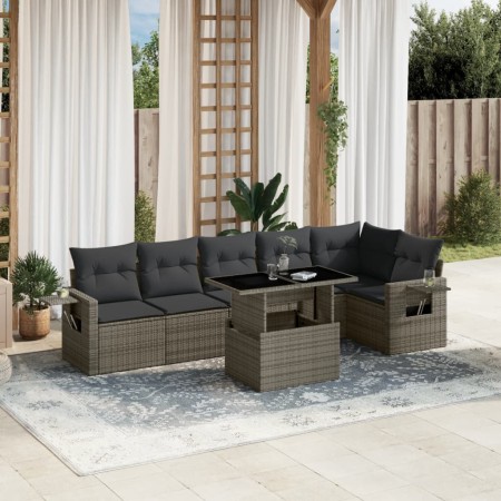 Set Divani da Giardino 7 pz con Cuscini Grigio in Polyrattan