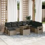 Set Divano da Giardino 9 pz con Cuscini Grigio in Polyrattan