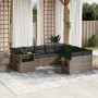 Set Divano da Giardino 10 pz con Cuscini Grigio in Polyrattan