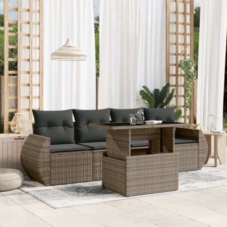 Set Divano da Giardino 5 pz con Cuscini Grigio in Polyrattan