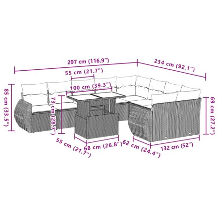 Set Divano da Giardino 10 pz con Cuscini Grigio in Polyrattan