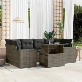 Set Divani da Giardino 7 pz con Cuscini Grigio in Polyrattan