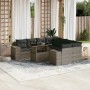 Set Divano da Giardino 9 pz con Cuscini Grigio in Polyrattan