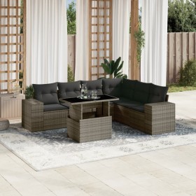 Set Divani da Giardino 7 pz con Cuscini Grigio in Polyrattan