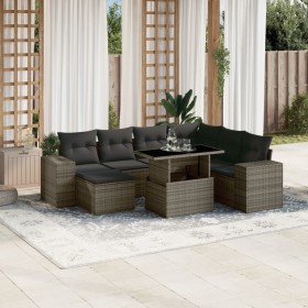 Set Divano da Giardino 8 pz con Cuscini Grigio in Polyrattan