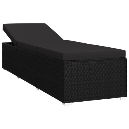 Lettino Prendisole con Cuscino in Polyrattan Nero