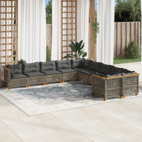 Set Divano da Giardino 10 pz con Cuscini Grigio in Polyrattan