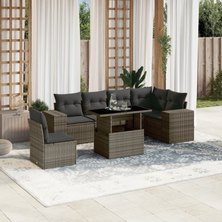 Set Divani da Giardino 7 pz con Cuscini Grigio in Polyrattan