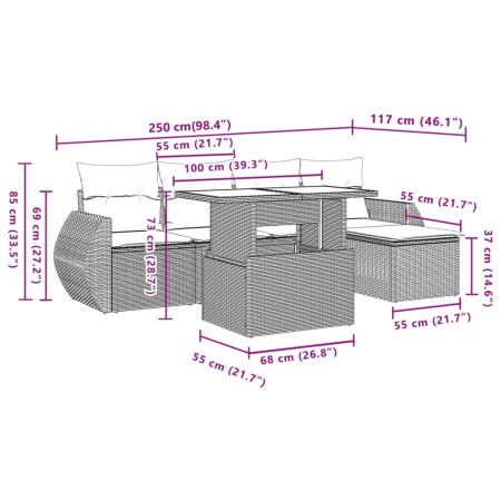 Set Divano da Giardino 6 pz con Cuscini Grigio in Polyrattan