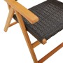 Sedie Giardino Reclinabili 6pz Nere Polyrattan e Legno Massello