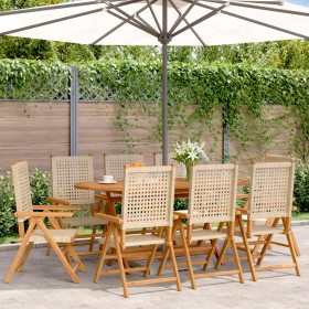 Sedie Giardino Reclinabili 8pz Beige Polyrattan Legno Massello