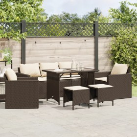 Set Divano da Giardino 6 pz con Cuscini Marrone in Polyrattan