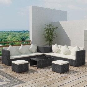 Set Mobili da Giardino con Cuscini 8 pz in Polyrattan Nero