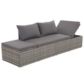 Lettino da Giardino con Cuscini in Polyrattan Grigio