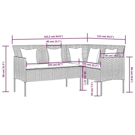 Divano a Forma di L con Cuscini in Polyrattan Nero