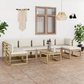 Set Salotto Giardino con Cuscini 8 pz in Pino Impregnato