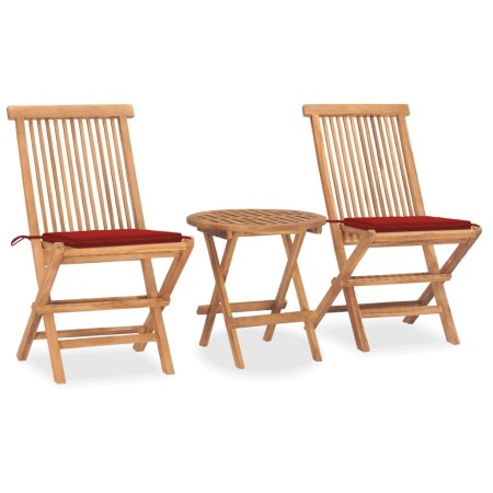 Set da Pranzo Giardino Pieghevole 3 pz Cuscino Massello di Teak