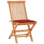 Set da Bistrot 3 pz con Cuscini Rossi in Legno Massello di Teak