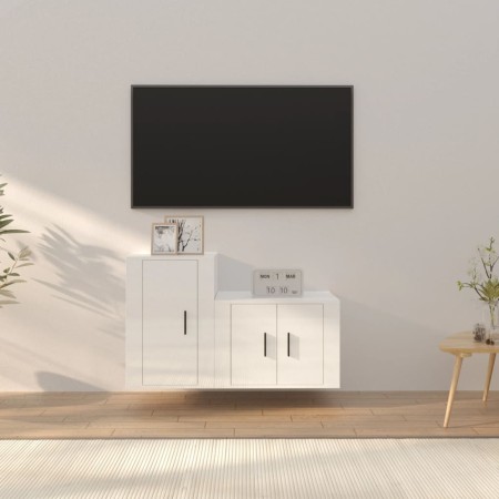 Set di Mobili Porta TV 2 pz Bianco Lucido in Legno Multistrato