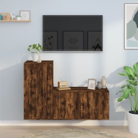 Set Mobili Porta TV 2 pz Rovere Fumo in Legno Multistrato