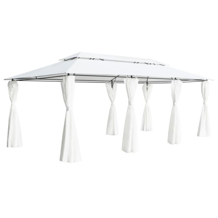 Gazebo con Tende 600x298x270 cm Bianco 180g/m²