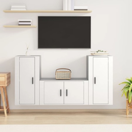 Set Mobili Porta TV 3 pz Bianco in Legno Multistrato