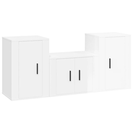 Set Mobili Porta TV 3 pz Bianco Lucido in Legno Multistrato