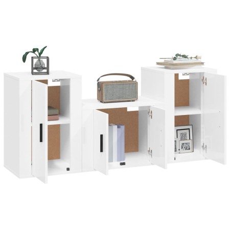 Set Mobili Porta TV 3 pz Bianco Lucido in Legno Multistrato