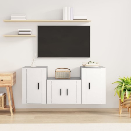 Set Mobili Porta TV 3 pz Bianco in Legno Multistrato