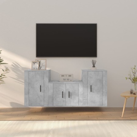 Set di Mobili Porta TV 3 pz Grigio Cemento in Legno Multistrato