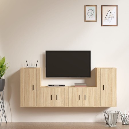 Set di Mobili Porta TV 4 pz Rovere Sonoma in Legno Multistrato