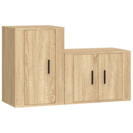 Set di Mobili Porta TV 2 pz Rovere Sonoma in Legno Multistrato