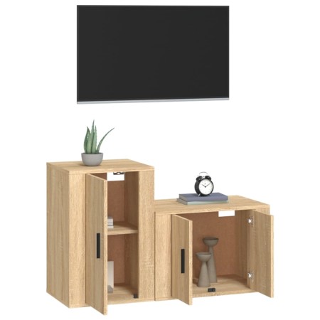 Set di Mobili Porta TV 2 pz Rovere Sonoma in Legno Multistrato